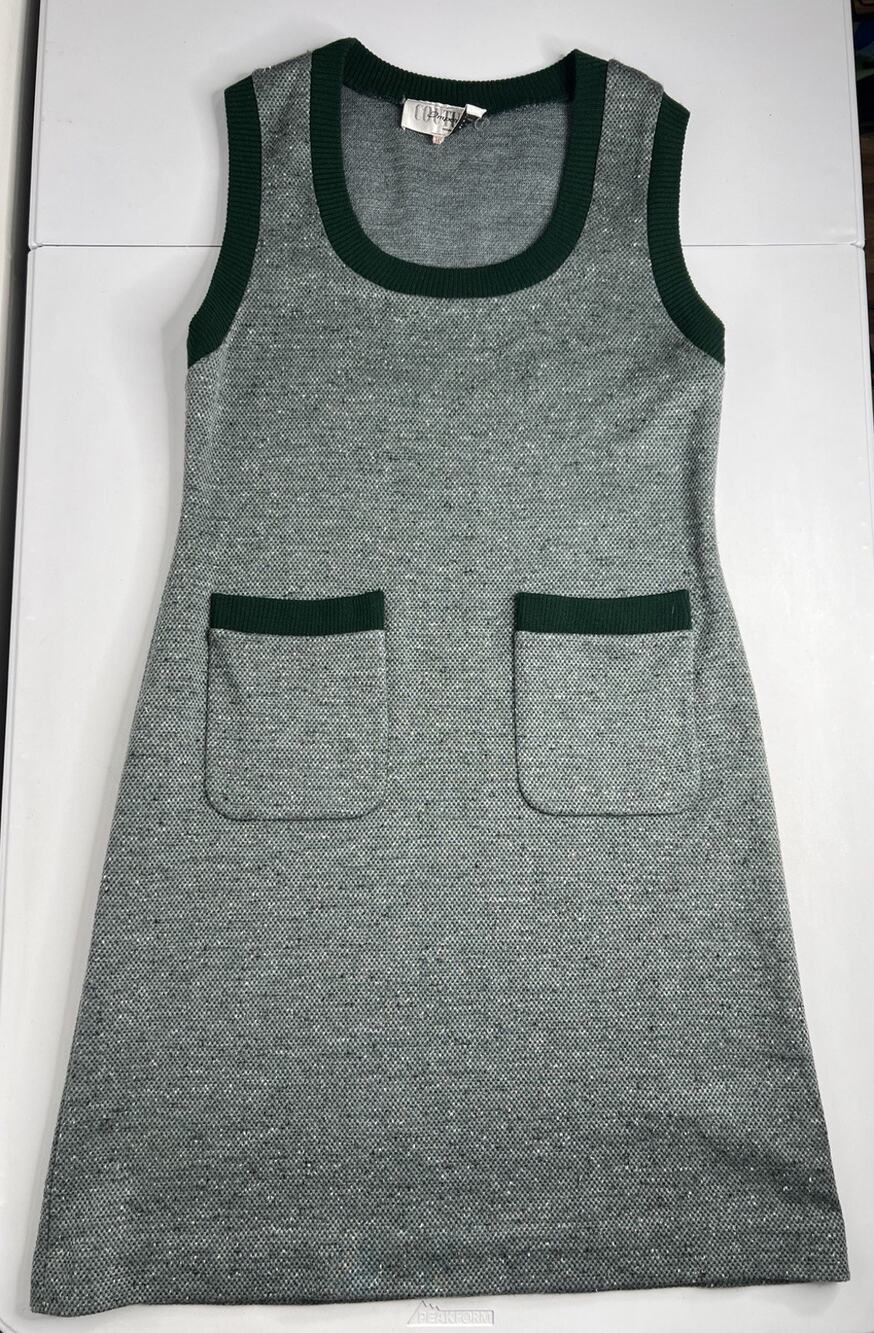 Vintage Couture Imports Wool Knit Green Shift Dress Mod Women’s Tag Size 16